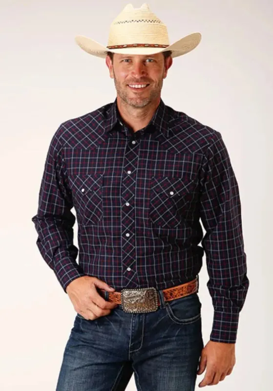 Roper Windowpane Plaid (Blue) - Men's Western Shirt made by Roper