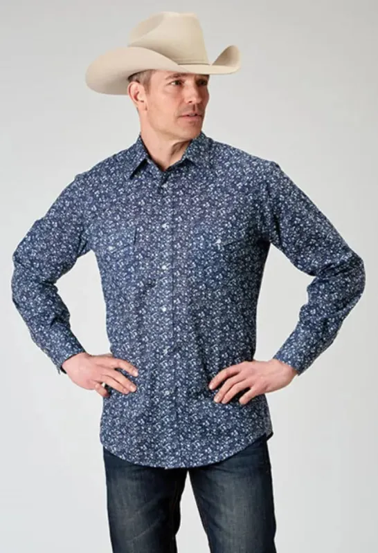 Roper Floral Print (Blue) - Men's Western Shirt made by Roper