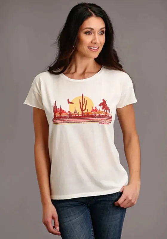 Stetson Cowgirl In Desert (White) - Women's Short Sleeve T-Shirt sold by Hat Country