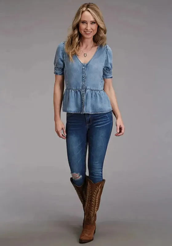 Stetson Lyocel Peasant Blouse (Blue) - Women's Short Sleeve Shirt sold by Hat Country