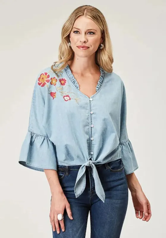 Roper Floral Applique (Denim) - Women's Cotton Shirt sold by Hat Country