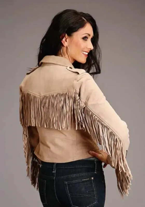 Stetson Suede Fringe Biker (Tan) - Women's Suede Motorcycle Jacket sold by Hat Country