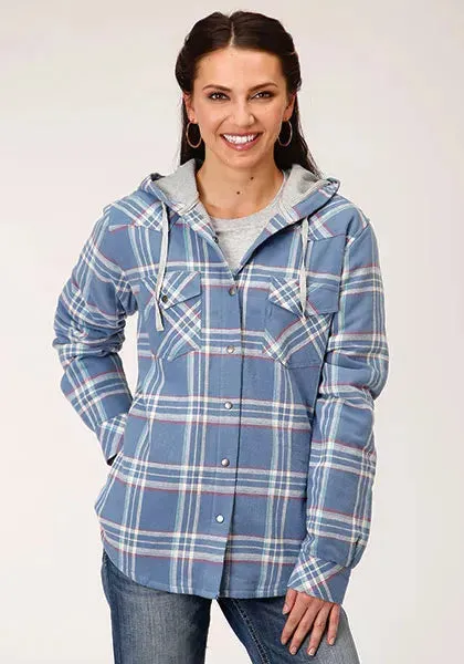 Roper Thermal Flannel Hoodie (Blue) - Women's Flannel Button Down Hoodie Sweatshirt sold by Hat Country