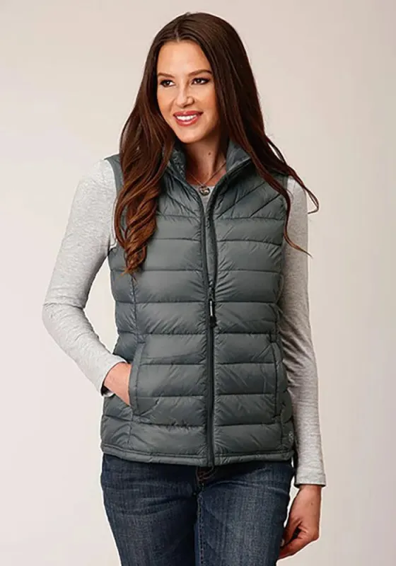 Roper Horizontal Quilted Down Vest (Grey) - Women's Vest sold by Hat Country