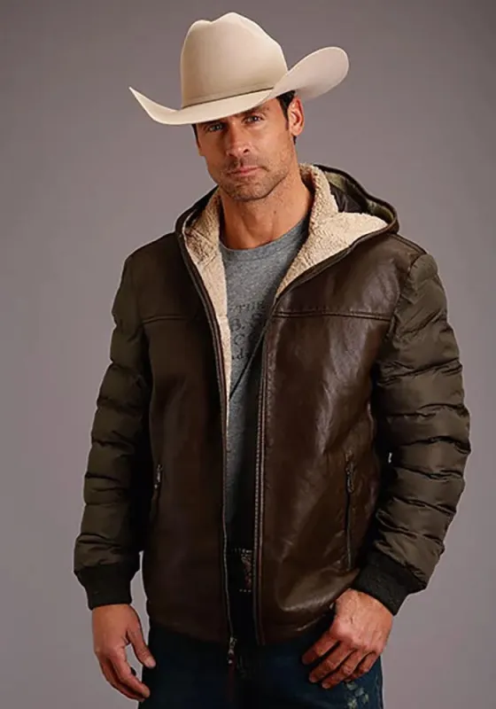 Stetson Novelty Solid Hooded Jacket (Brown) - Men's Leather Jacket sold by Hat Country