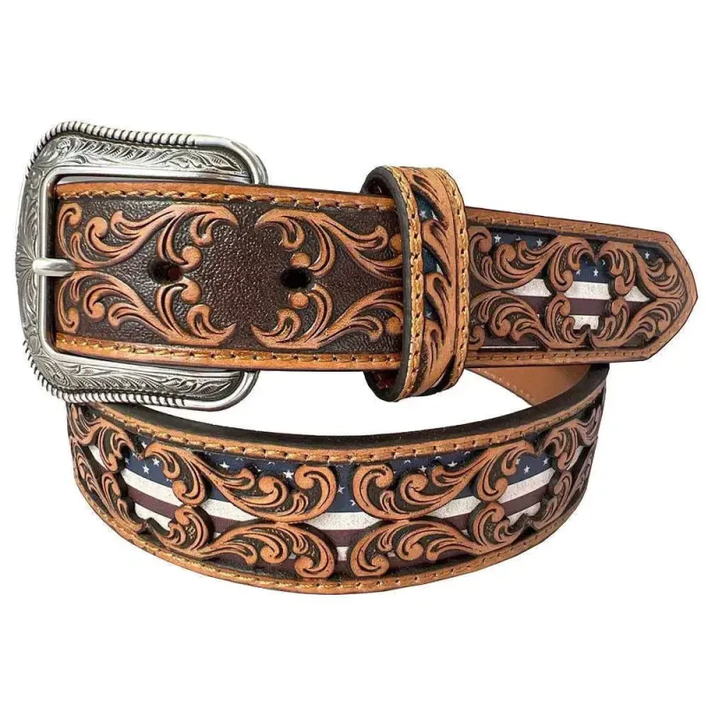 3D Patriotic USA Flag - Mens Leather Belt sold by Hat Country