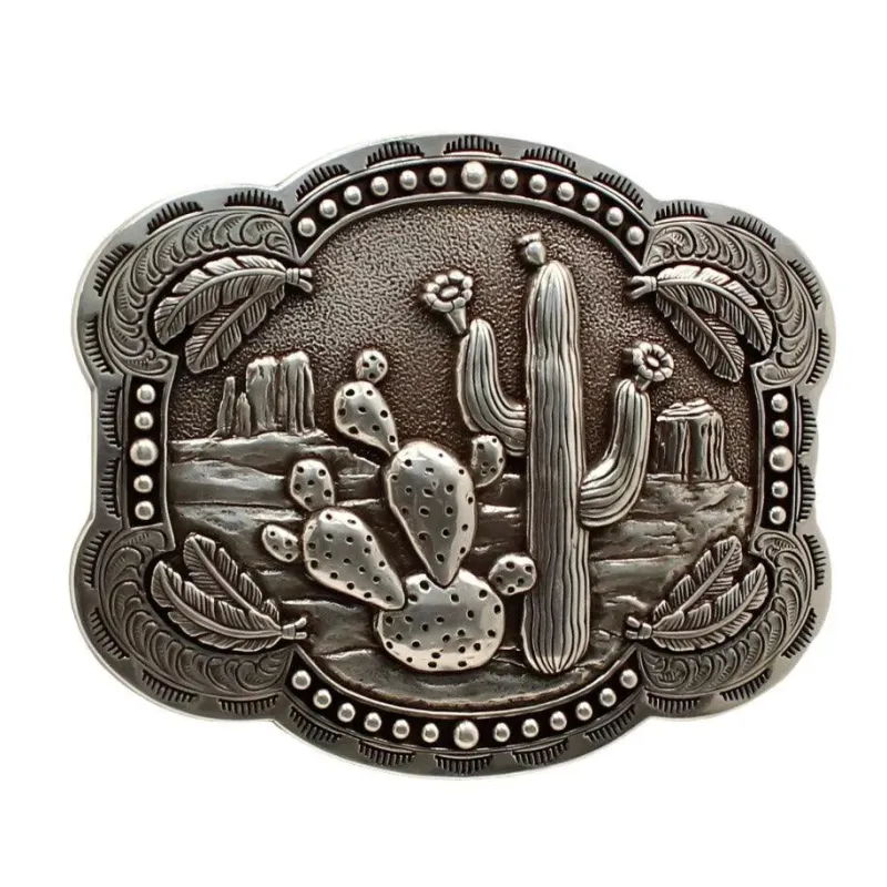Nocona Cactus and Feathers - Belt Buckle made by Nocona