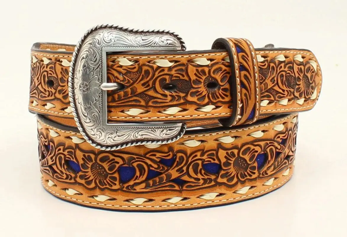 Nocona Western Blue Floral - Mens Belt made by Nocona