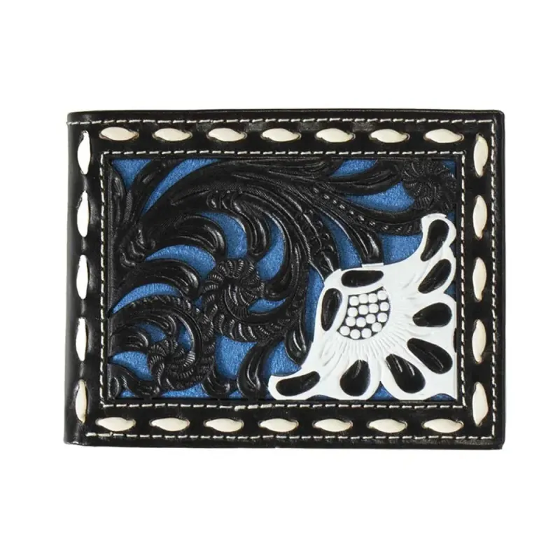 Nocona Floral Filigree (Black / Blue) - Men's Bi-Fold Wallet made by Nocona