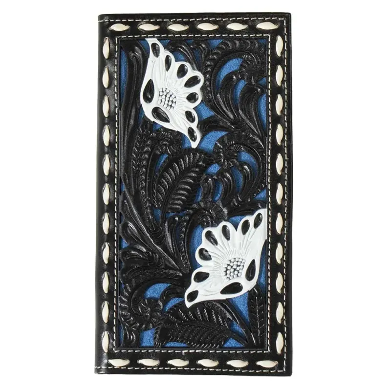 Nocona Floral Filigree (Black / Blue) - Men's Rodeo Wallet made by Nocona