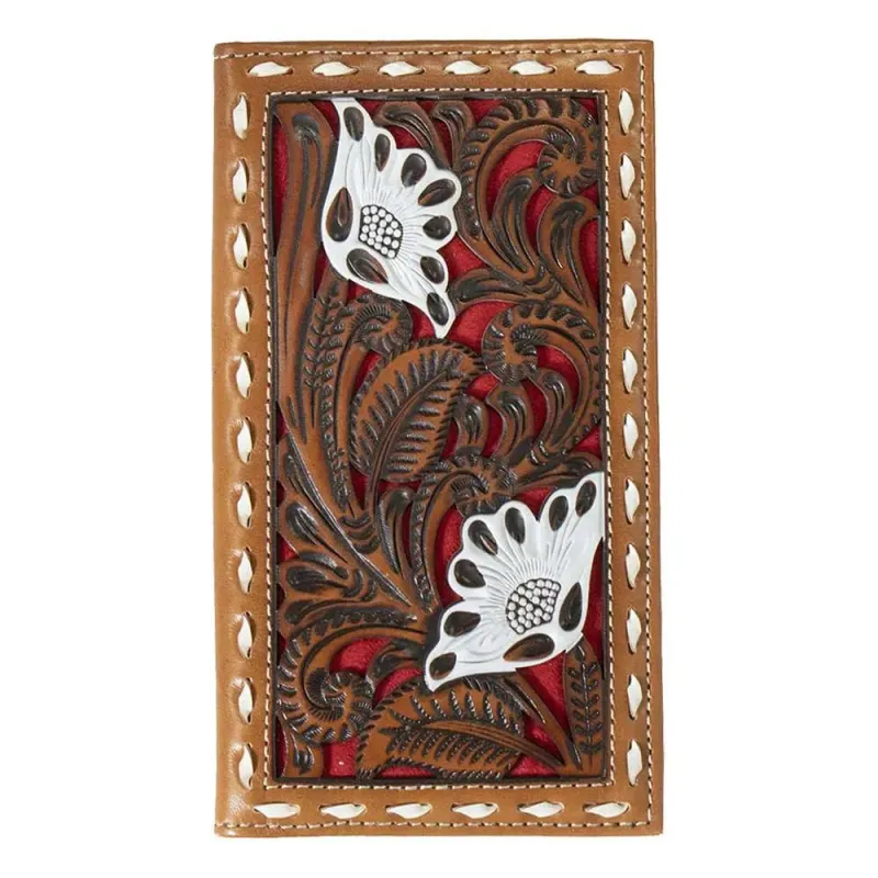 Nocona Floral Filigree (Tan / Red) - Men's Rodeo Wallet made by Nocona