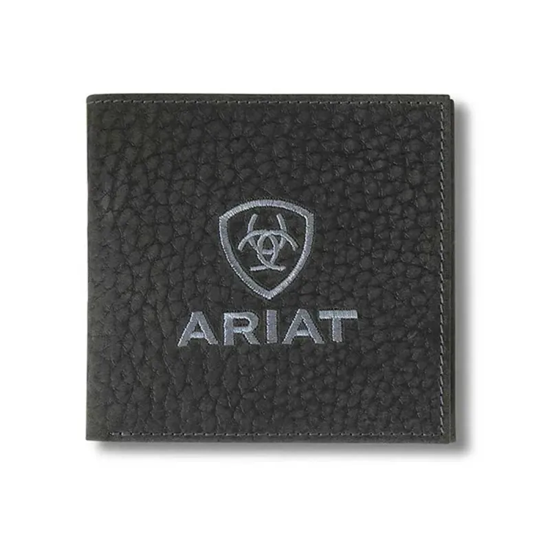 Ariat Embroidered Shield Genuine Bullhide Leather (Black) - Men's Bifold Wallet made by Ariat