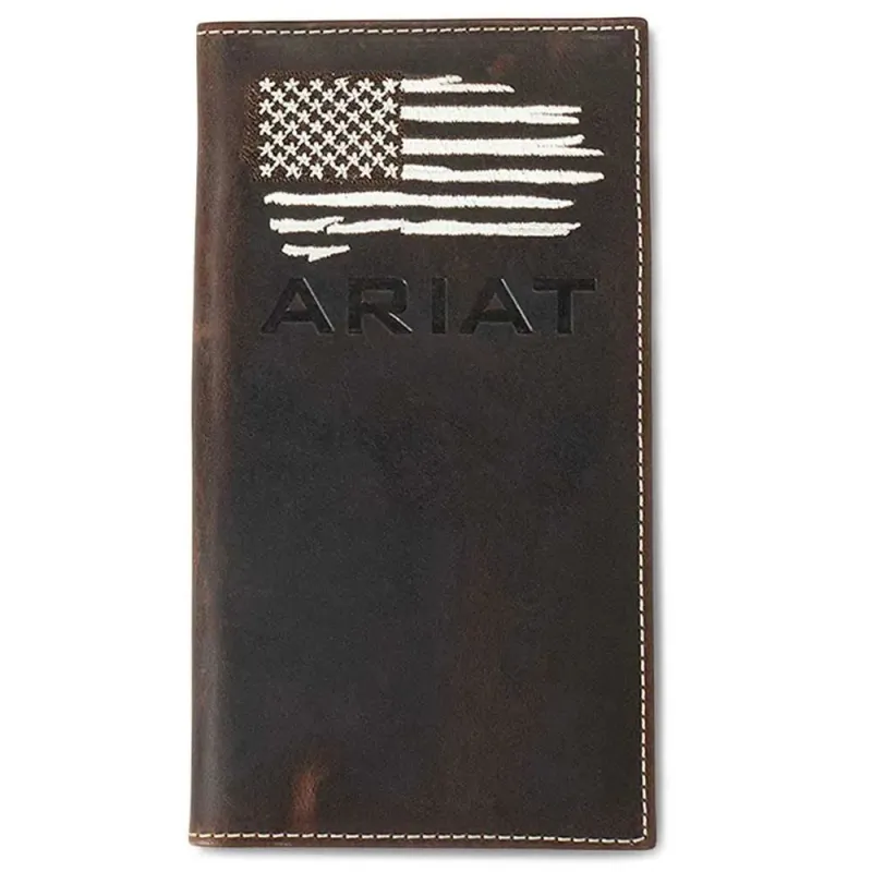 Ariat Distressed Stitched USA Flag (White) - Men's Rodeo Wallet made by Ariat