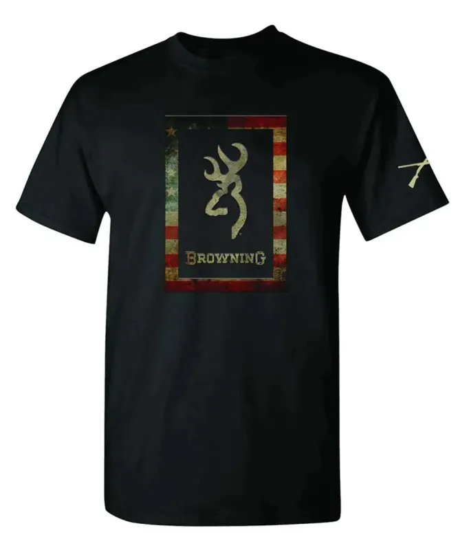 Browning Rustic Flag Frame (Black) - Mens T-Shirt sold by Hat Country