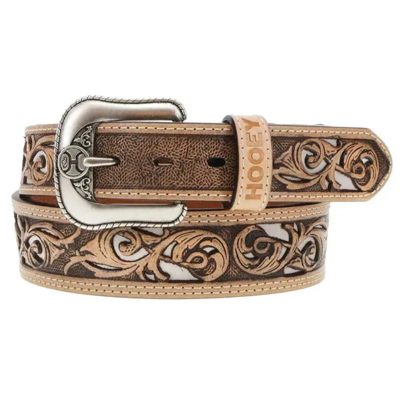 HOOey "Top Notch" Hand Tooled (Natural/Ivory) - Men's Leather Belt made by Hat Country