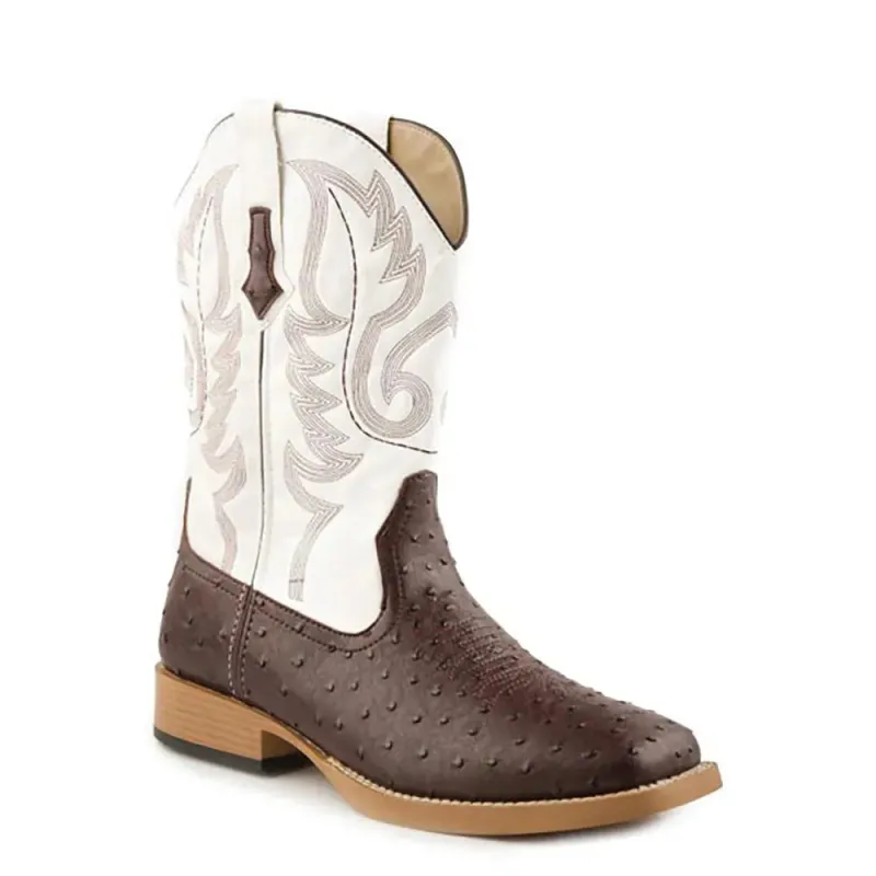 Roper Bump (White/Brown)- Mens Cowboy Boots made by Roper