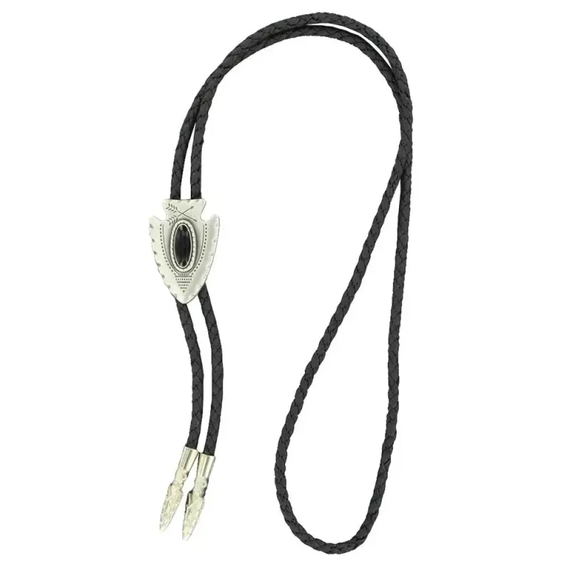 Double S Silver Arrowhead and Black Stone - Bolo Tie sold by Hat Country