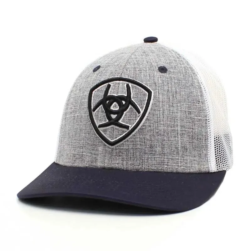 ARIAT Navy Outline Shield (Grey/Navy) - Trucker Cap made by Ariat