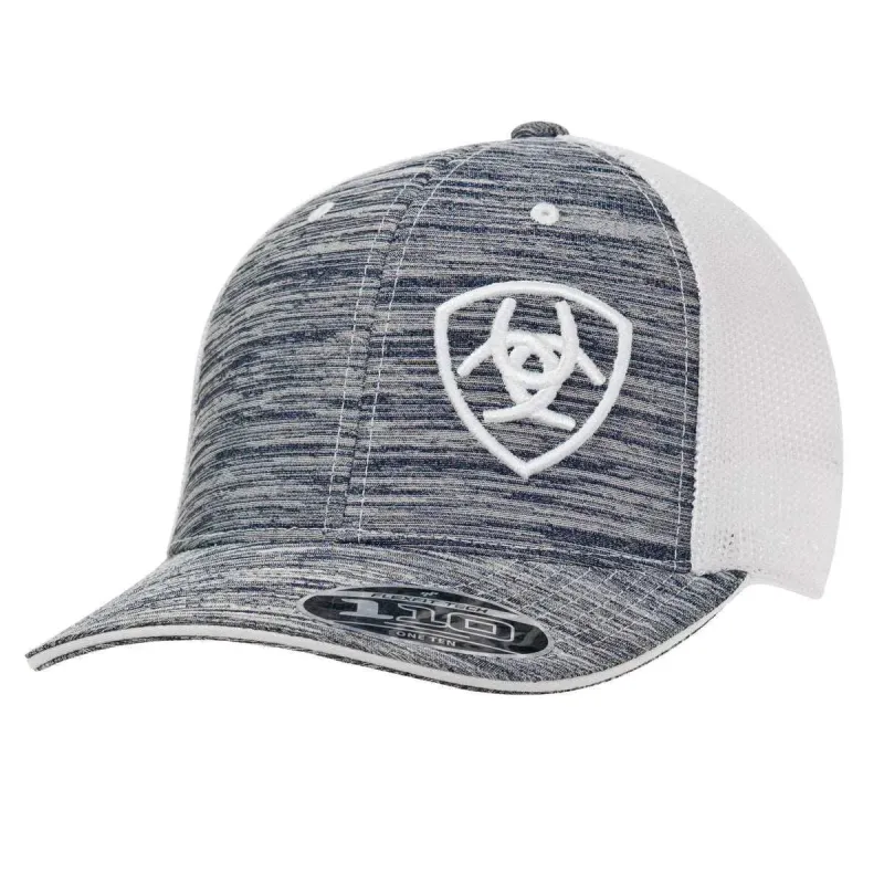 ARIAT Heather Offset Shield (Grey/White) - Trucker Cap sold by Hat Country
