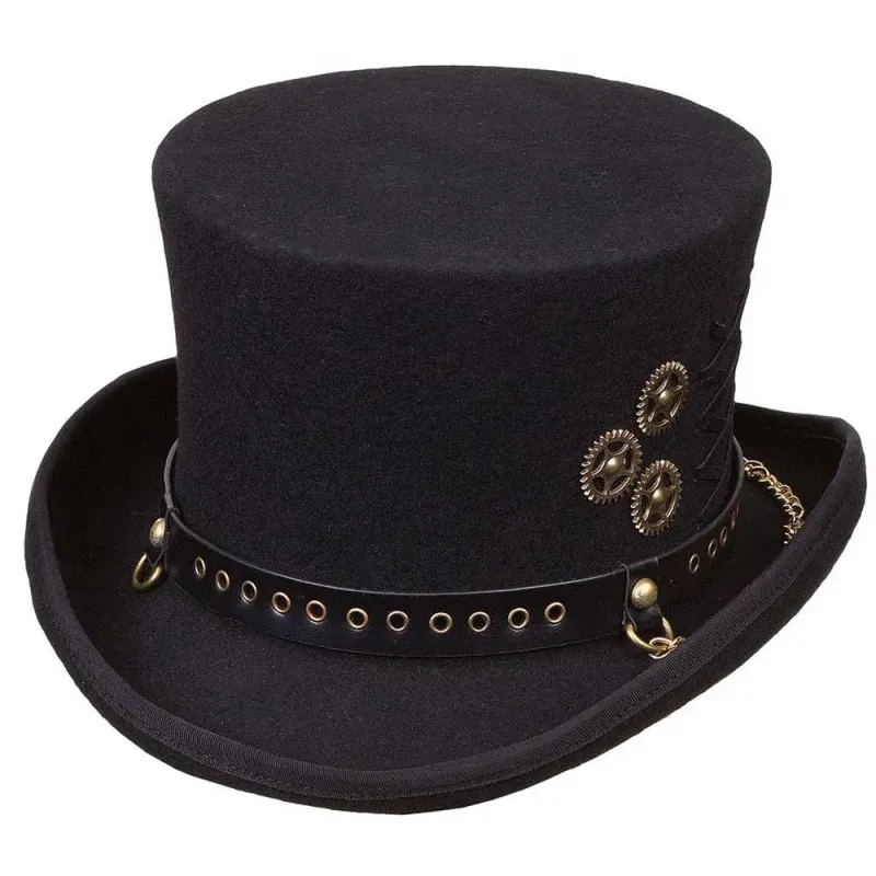 Deadwood Trading Riveting - Steampunk Wool Top Hat made by Hat Country