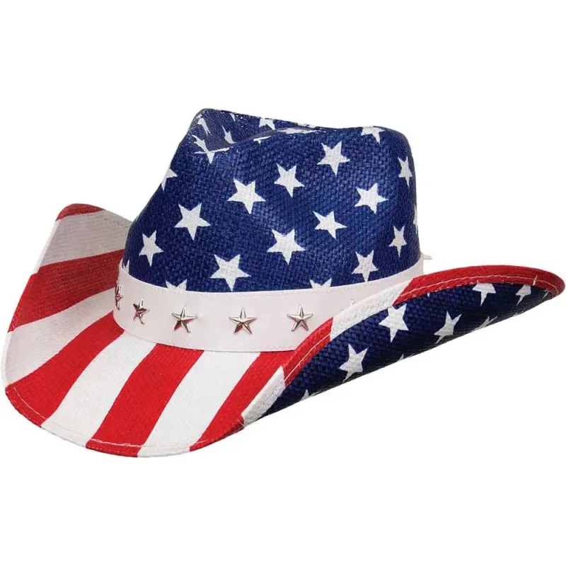 Deadwood Trading United - American Flag Shapeable Straw Cowboy Hat made by Hat Country