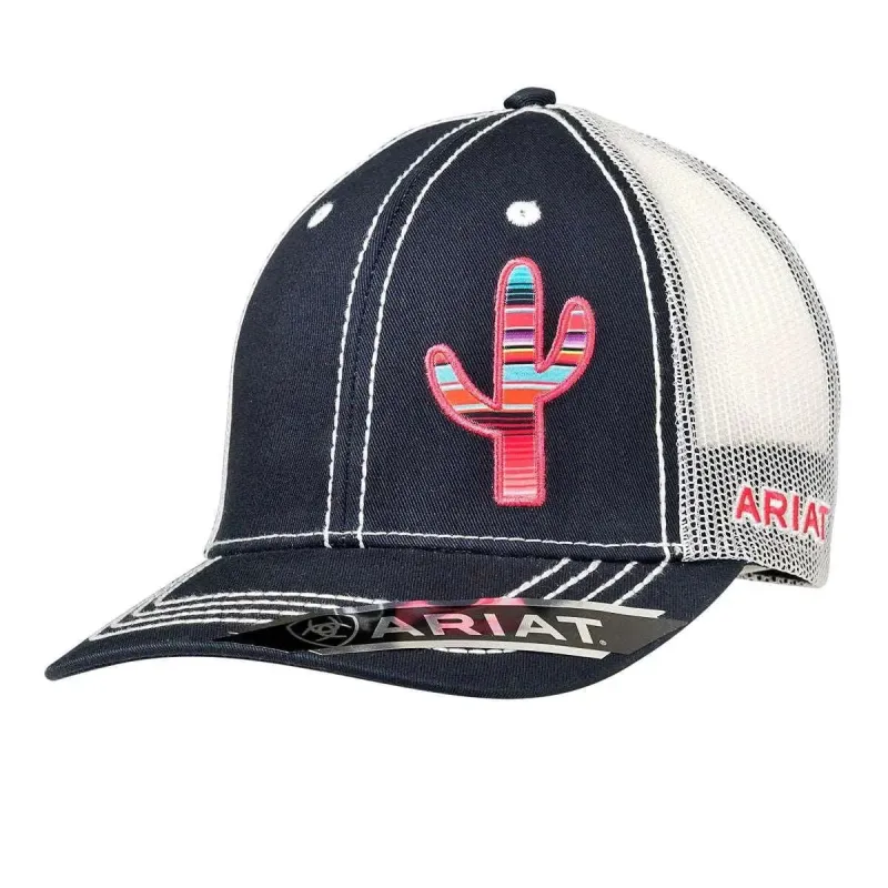 ARIAT Offset Striped Cactus (Navy/White) - Trucker Cap made by Ariat