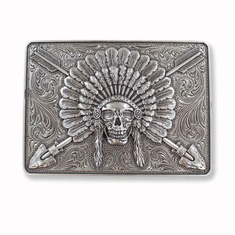 Ariat Chief Scull with Headdress - Belt Buckle sold by Hat Country