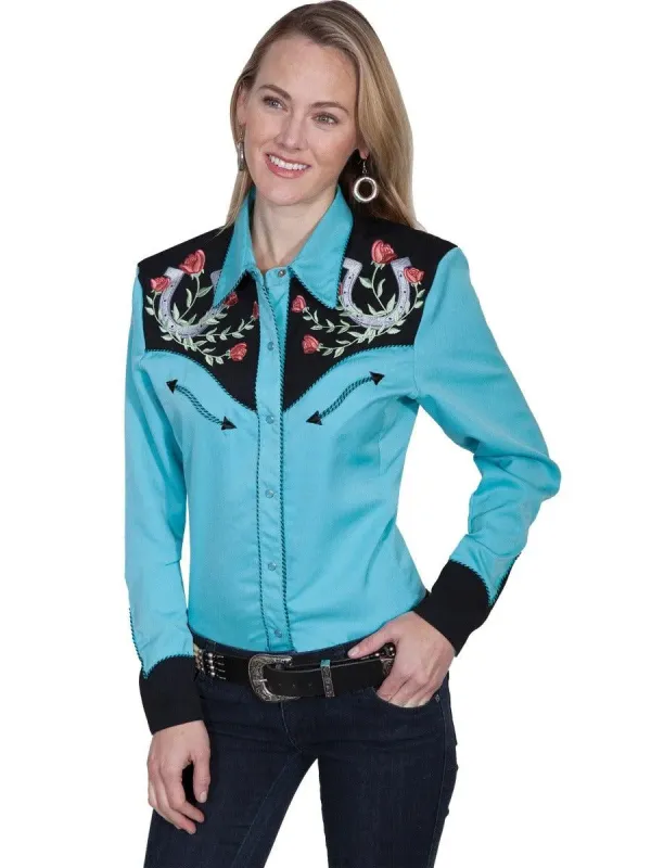 Scully Horseshoe and Roses - Women's Western Shirt made by Scully