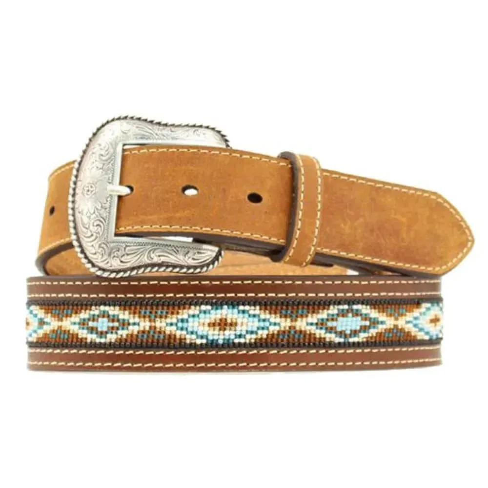 Nocona Beaded Blue ( Distressed Brown )- Men's Leather Belt sold by Hat Country