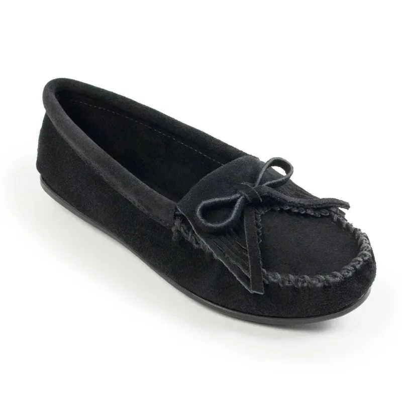 Minnetonka Kilty Hardsole Suede Moc - Womens Moccasins (Black) sold by Hat Country