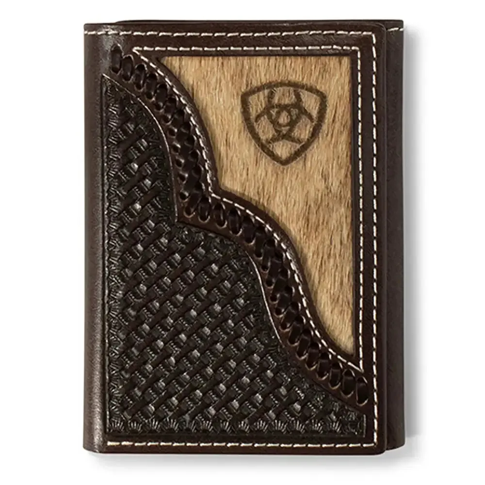 Ariat Branded Brindle Calf Hair Overlay - Men's Trifold Wallet sold by Hat Country