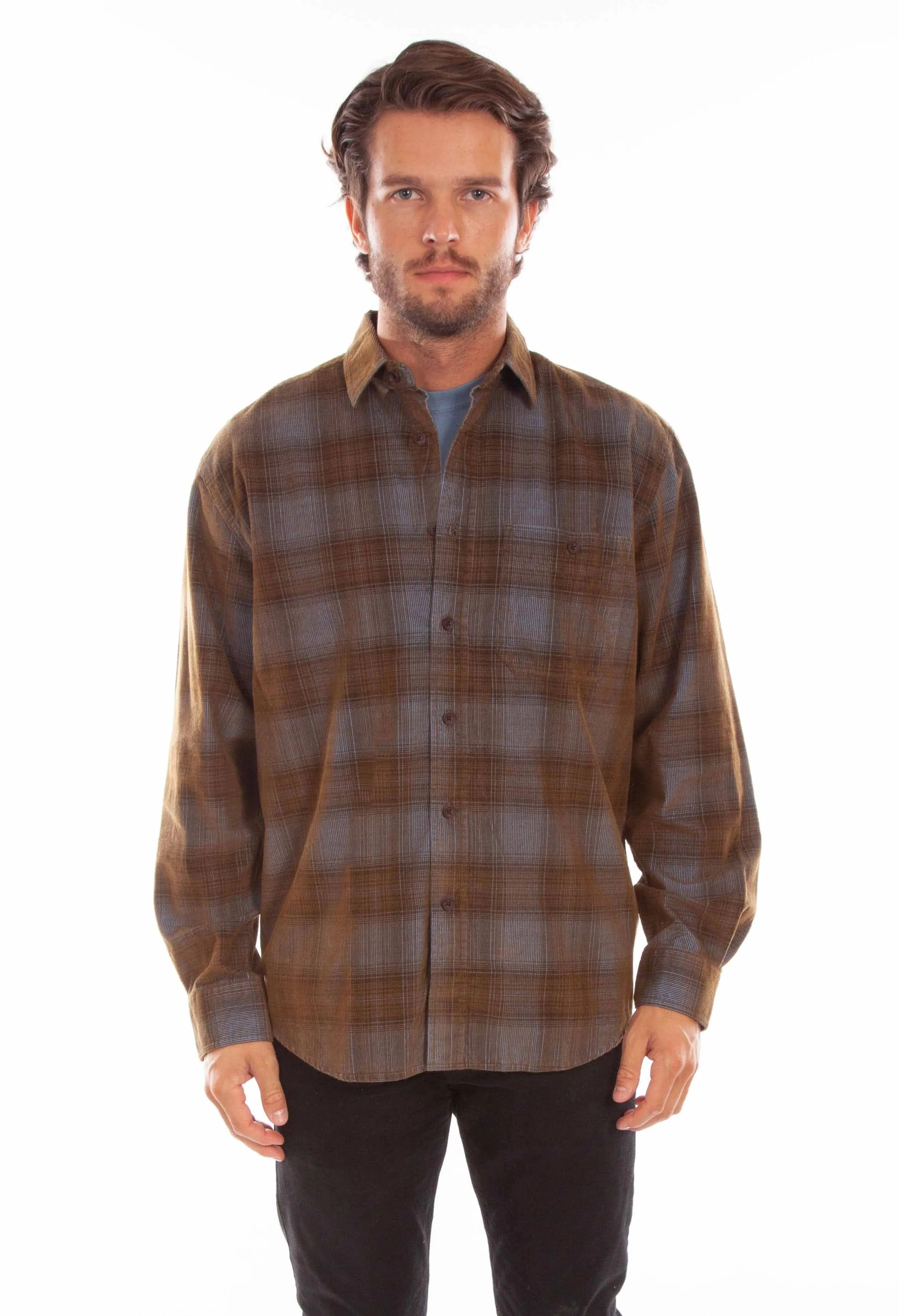 Scully Point Collar (5342) - Men's Corduroy Plaid Shirt sold by Hat Country