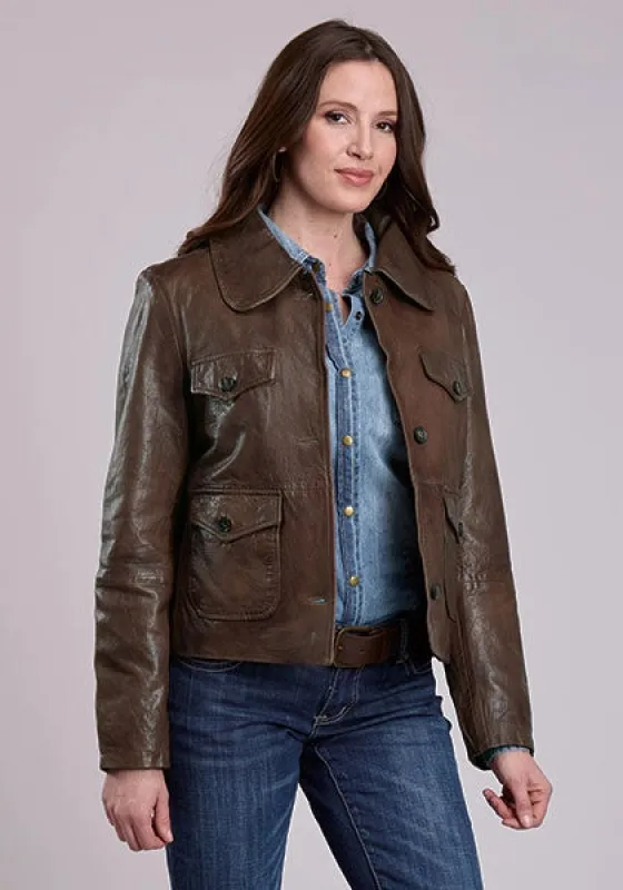 Stetson Cropped Button Front (Brown) - Women's Lamb Leather Jacket sold by Hat Country
