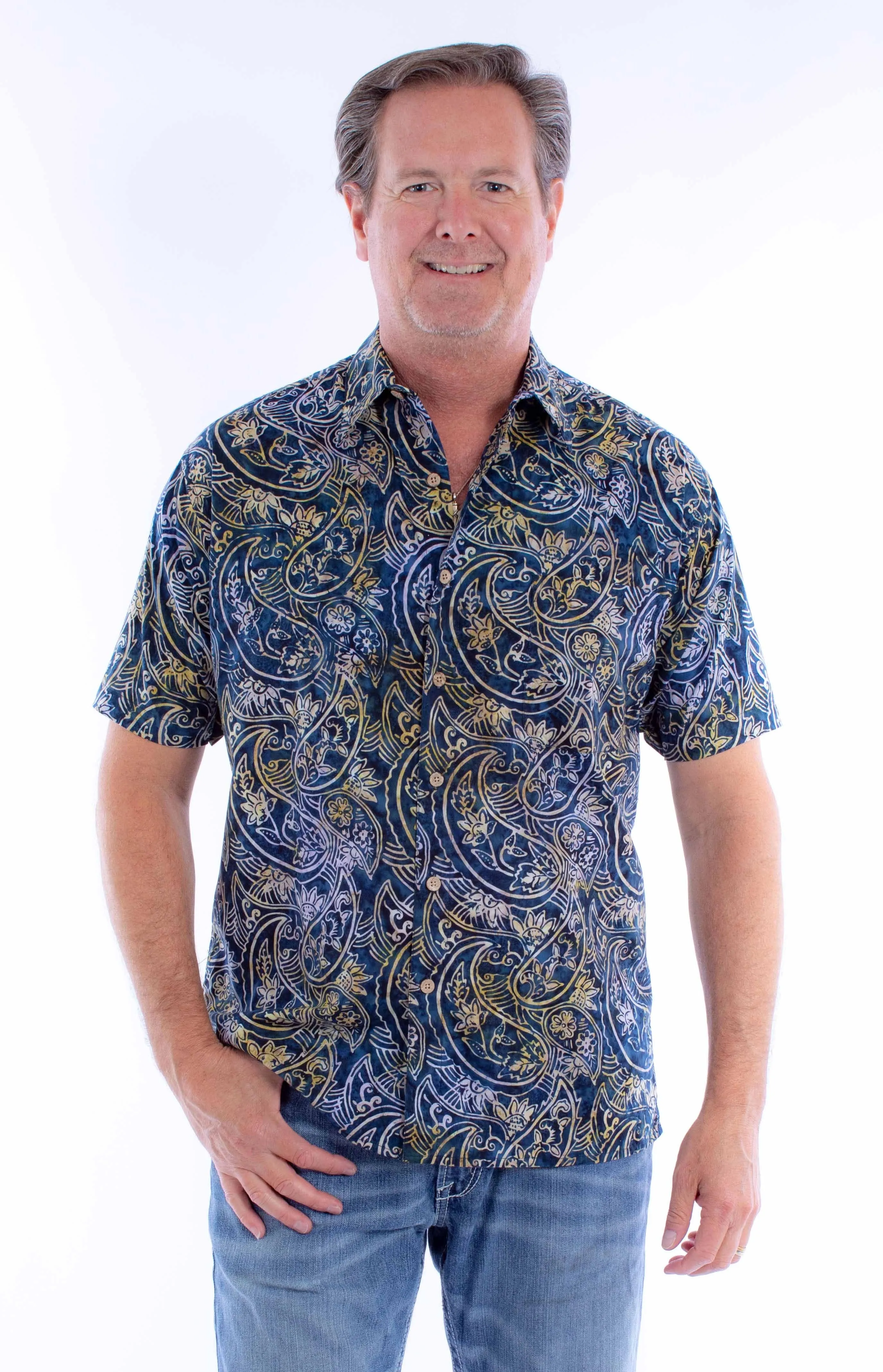 Scully Navy Batik (5377) - Men's Casual Shirt sold by Hat Country