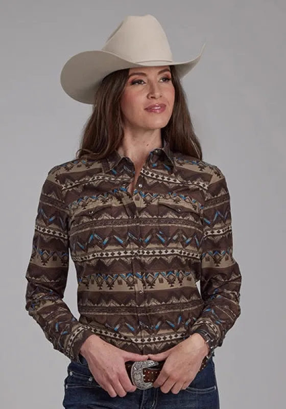 Roper 2175 Distressed Aztec (Brown) - Women's Western Shirt (Closeout) made by Roper