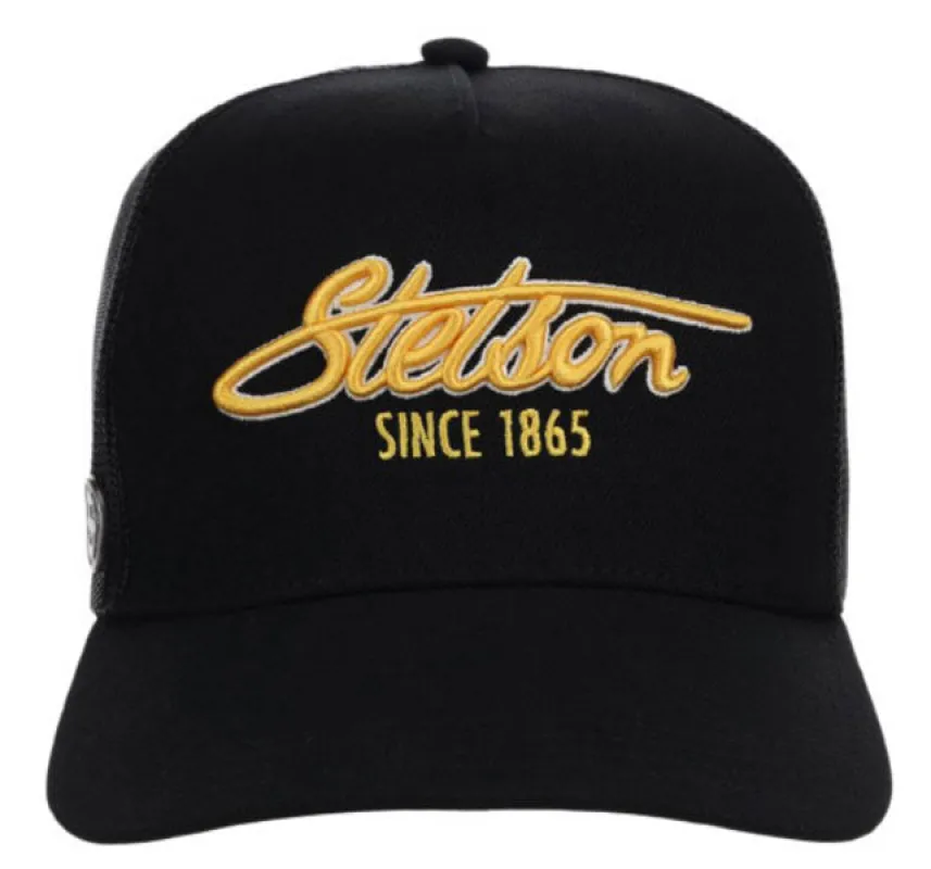 Stetson Yellow Embroidered Logo (Black) - Trucker Cap made by Stetson