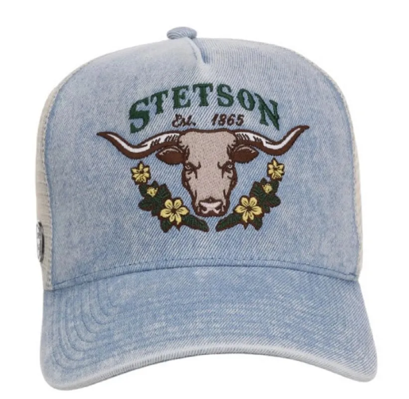 Stetson Floral Longhorn (Blue) - Trucker Cap made by Stetson