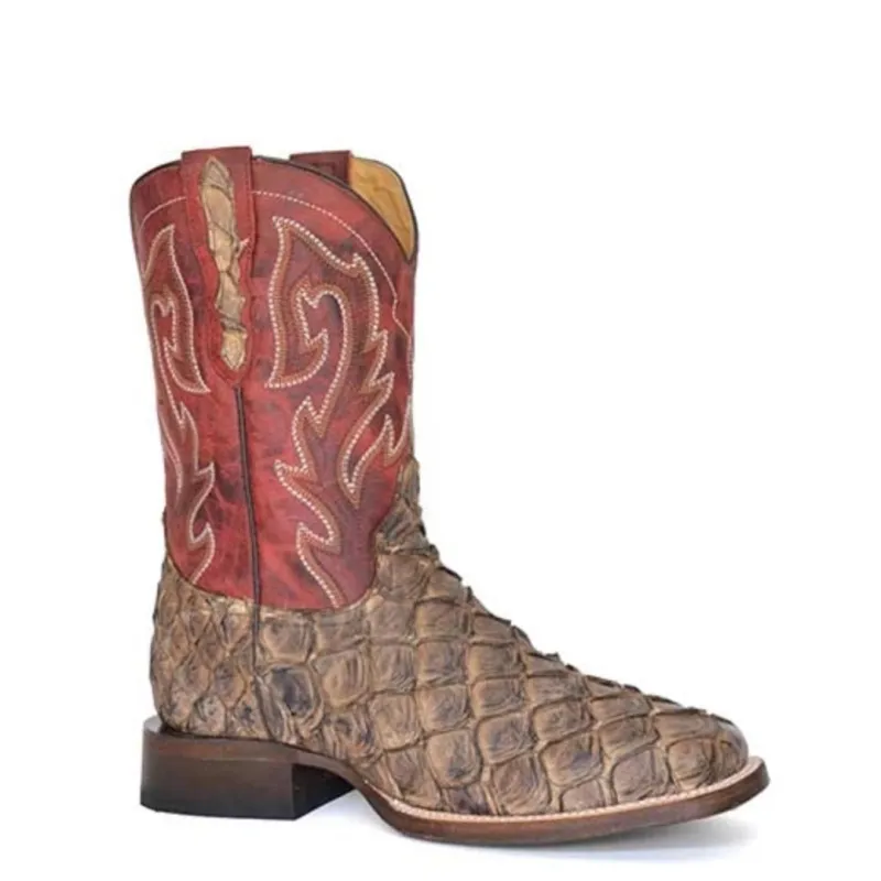 Stetson Predator (Red) - Men's Pirarucu Cowboy Boot made by Stetson