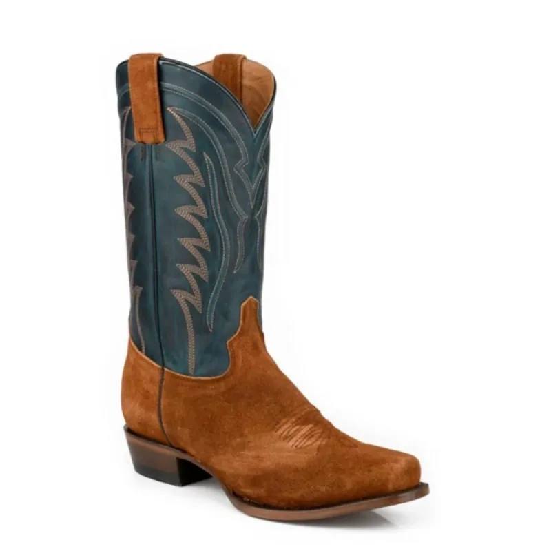 Stetson Tanner (Blue/Brown) - Men's Suede Cowboy Boot made by Stetson