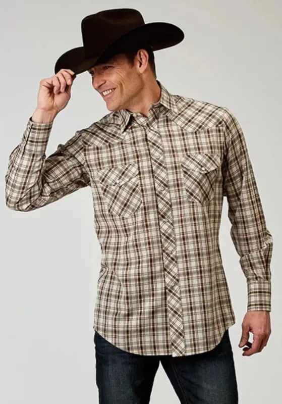 Roper Desert Plaid (Brown) - Men's Western Shirt (Closeout) made by Roper