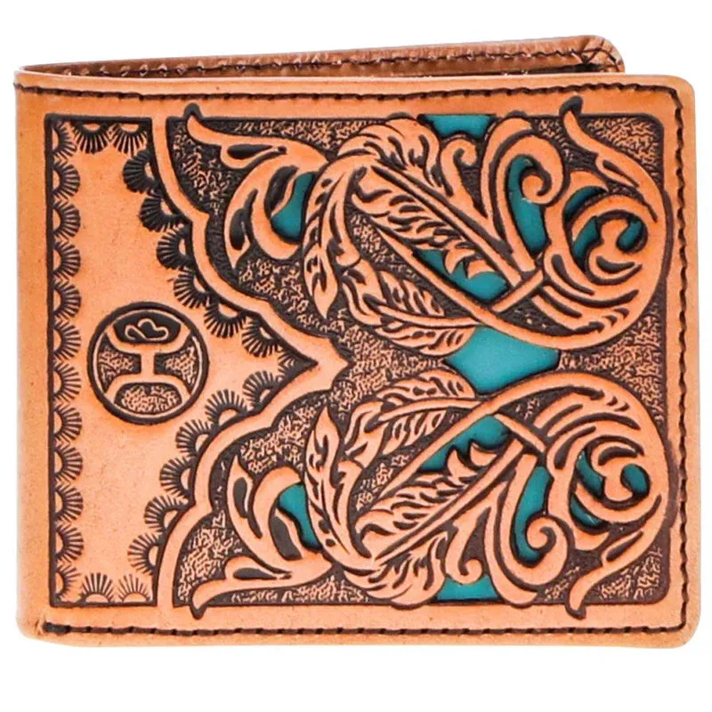 HOOey "Phoenix" (Tan/Turquoise) - Men's Bifold Wallet made by Hat Country