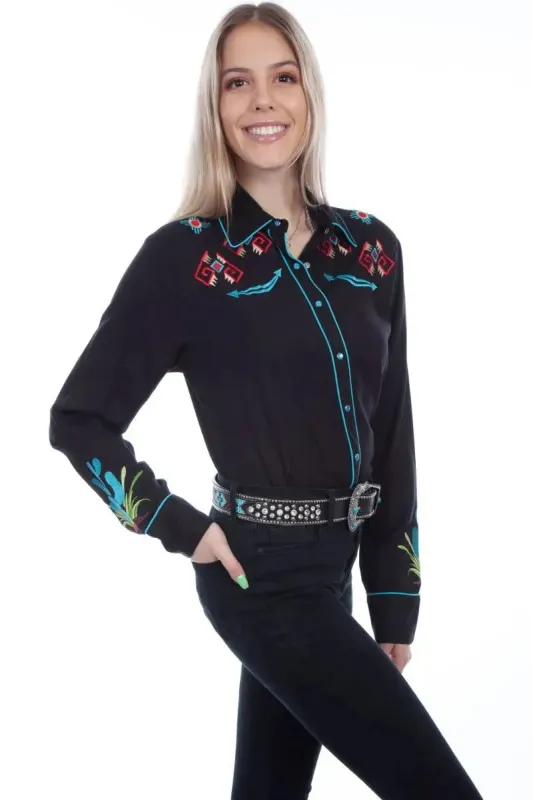 Scully Cactus Embroidery - Womens Western Shirt made by Scully