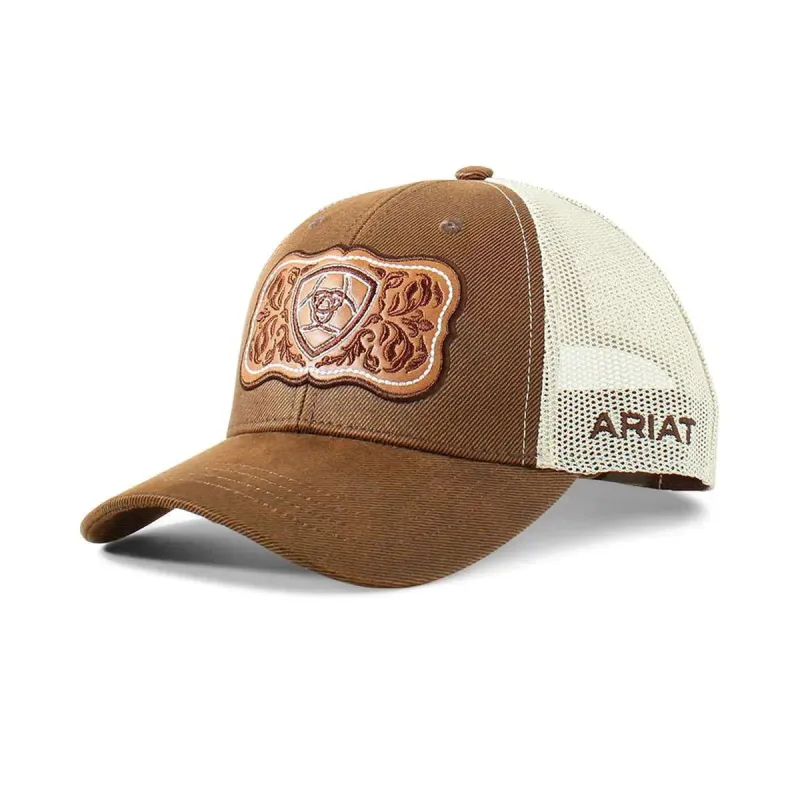 ARIAT Floral Logo (Brown/Tan) - Women's Trucker Cap sold by Hat Country