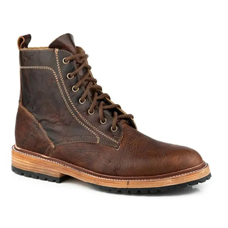 Stetson Waxy Bison (Brown) - Men's Bison Leather Work Boot made by Stetson