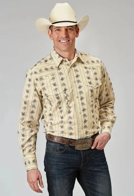 Roper Floral Stripe (Yellow) - Men's Western Shirt made by Roper
