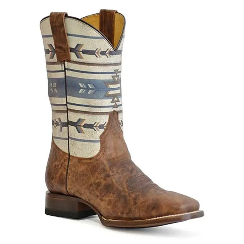 Roper 13" Aztec Cowboy (Burnished Tan) - Men's Cowboy Boots made by Roper