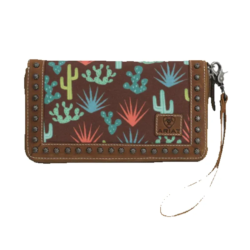 Ariat Cactus Print Brown-Ladies Clutch Wallet (Closeout) made by Ariat