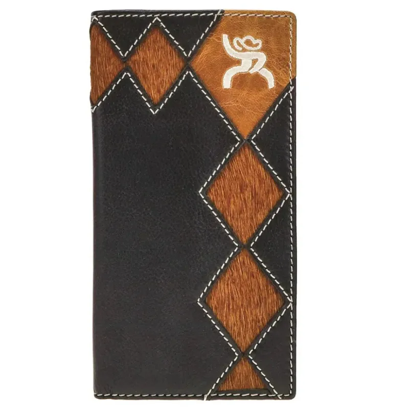 HOOey Diamond Patchwork Brown On Leather (Black) - Men's Rodeo Wallet made by Hat Country