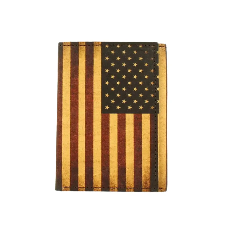 Nocona Trifold Vintage USA Flag-Leather Wallet made by Nocona