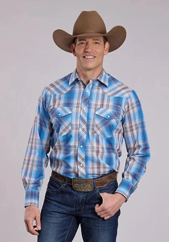 Roper 2898 Woven Plaid (Blue) - Men's Western Shirt made by Roper